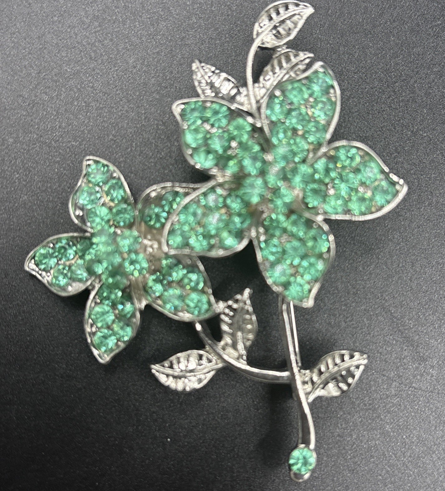 Vintage Green Diamanté Floral Brooch