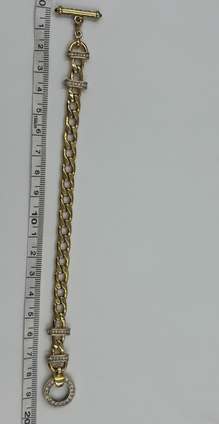 Vintage Gold Tone Statement Chain Bracelet Crystal Pavé Toggle 19cm
