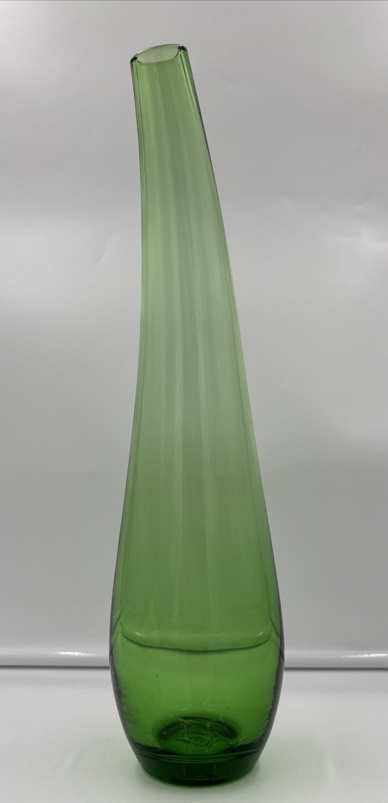 Vintage Green Bent Neck Art Glass Vase Empoli Style MCM Decor