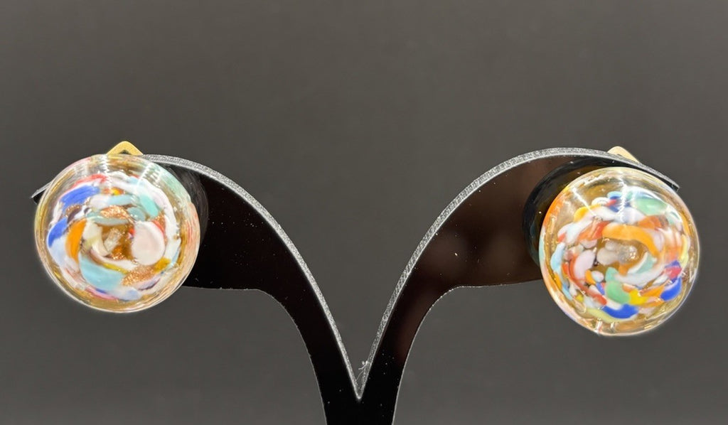 Vintage Murano Glass Clip On Earrings Blown Art Glass