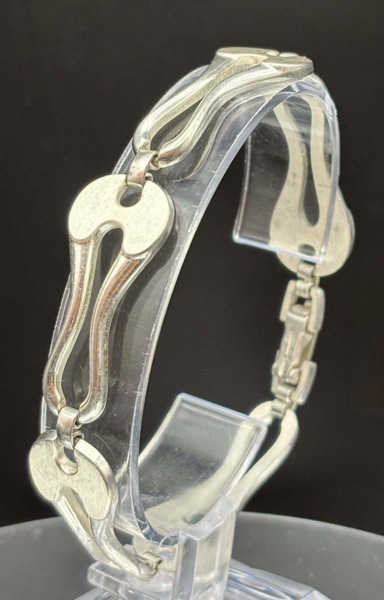 Vintage ROM 925 Sterling Silver Modernist Link Bracelet Mexico 19.5cm