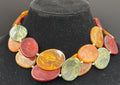 Vintage Chunky Marbled Resin Bead Necklace Green Amber Red Swirl Statement
