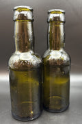 Rustic Olive Green Embossed Brewery Beer Bottles Pair Bar Decor Display ￼