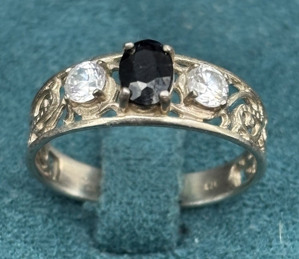 Vintage 925 Sterling Silver Blue Topaz Filigree Ring Size