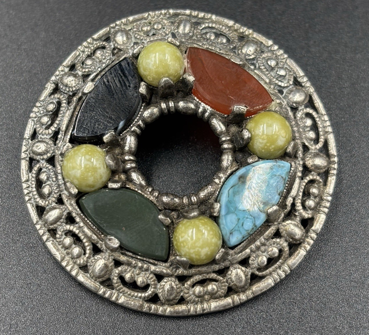 Vintage Miracle Celtic ScottishColourful Gem Stone BroochPendant