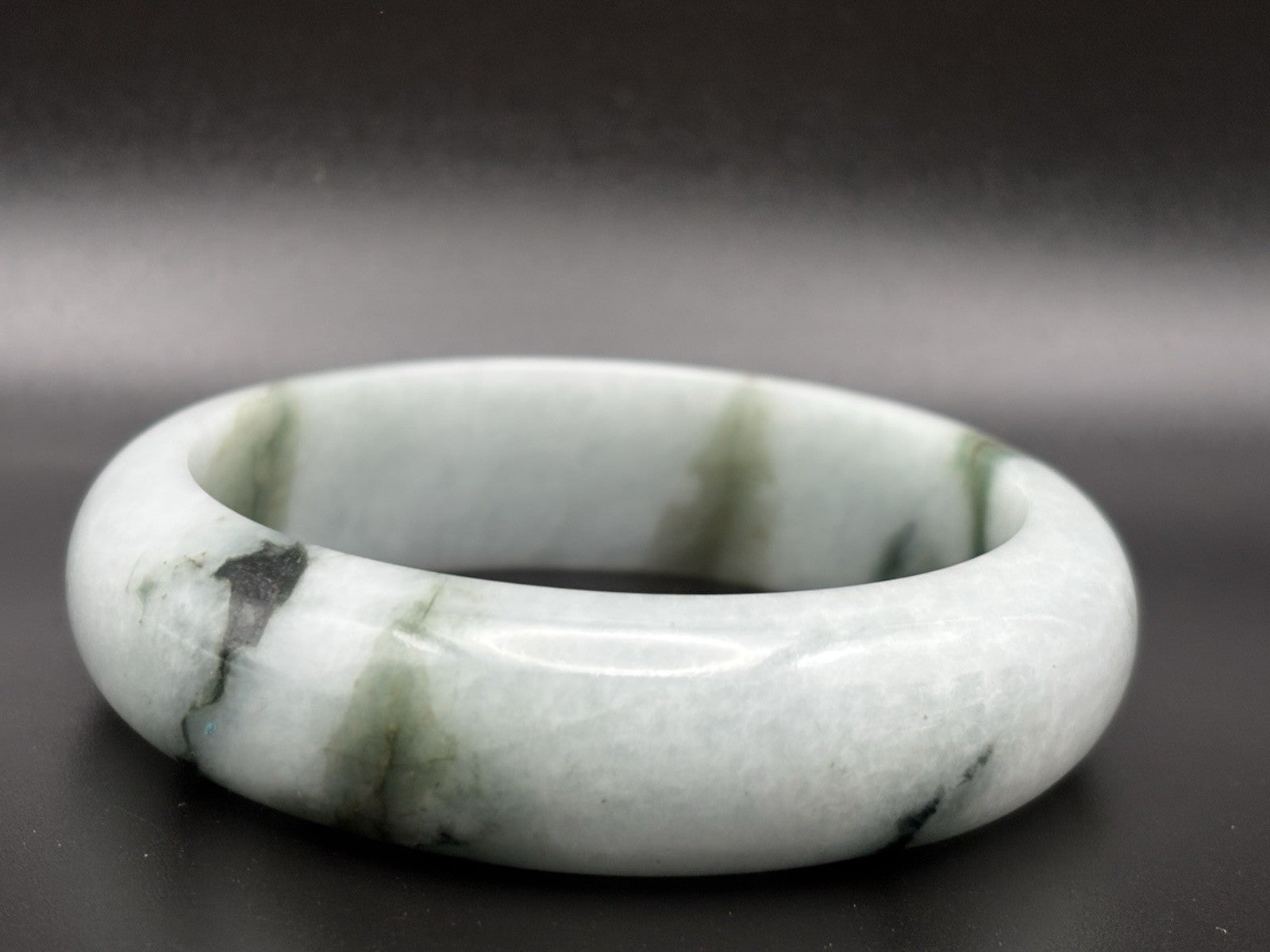Natural Burmese Jadeite Jade Bangle Moss In Snow Heavy Carved Vintage Bracelet