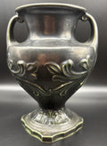 Vintage European Art Nouveau Handled Vase Dark Metallic Glaze Relief Urn