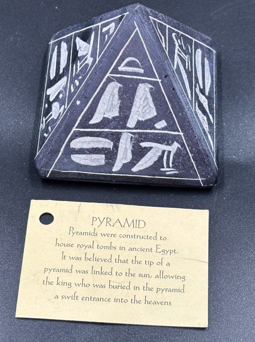Egyptian Basalt Pyramid Hieroglyph Carved Stone Souvenir Handmade Egypt
