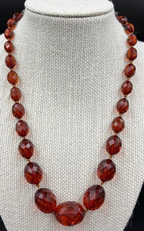 Antique Tested Cherry Bakelite Graduated Faceted Bead Necklace Art Deco c1920s