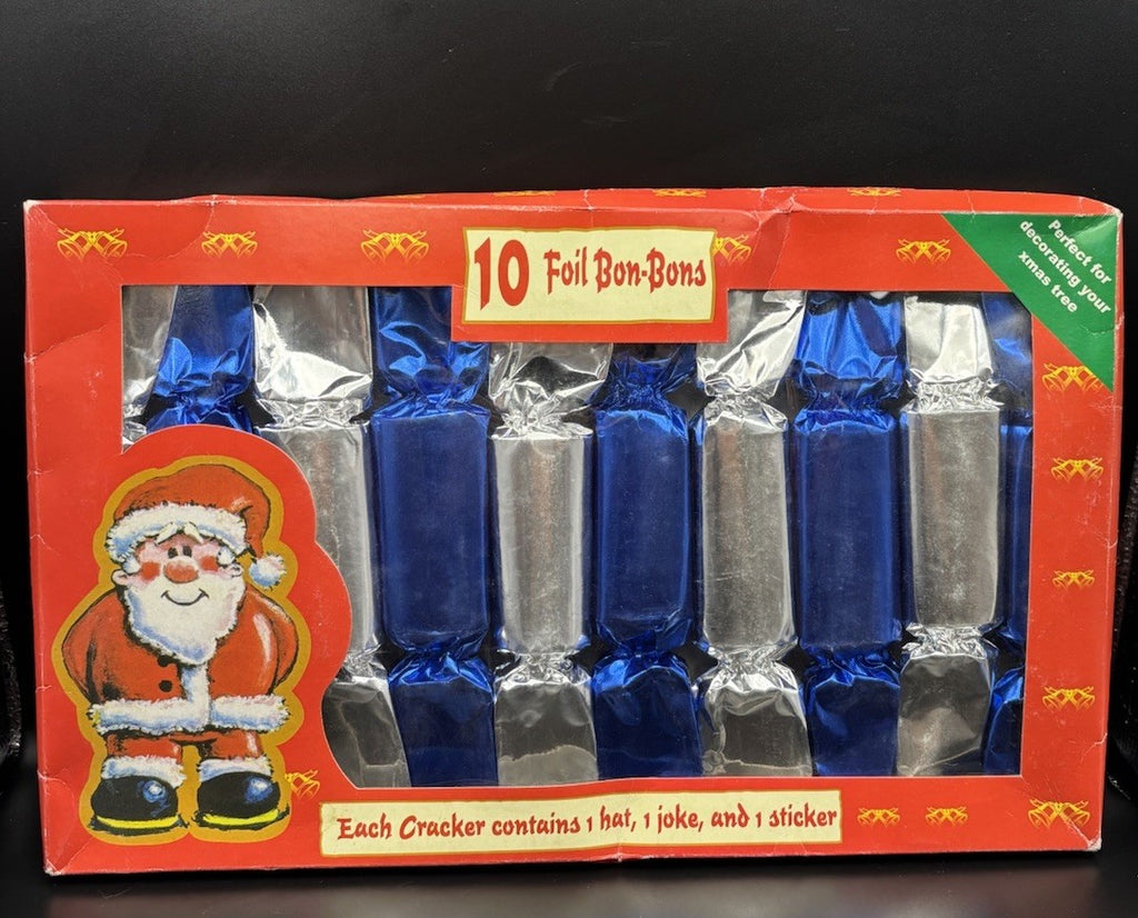Christmas Crackers Bon Bons Set Of 10 Blue Silver Foil Santa Gift Box