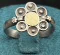 Vintage Scandinavian Sterling Silver Flower Ring Gold Accent Size L M