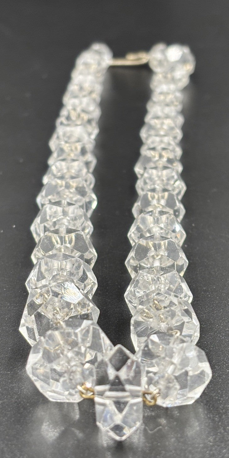 Antique Rock Crystal Quartz Necklace Faceted Beads & Sterling Silver Art Deco