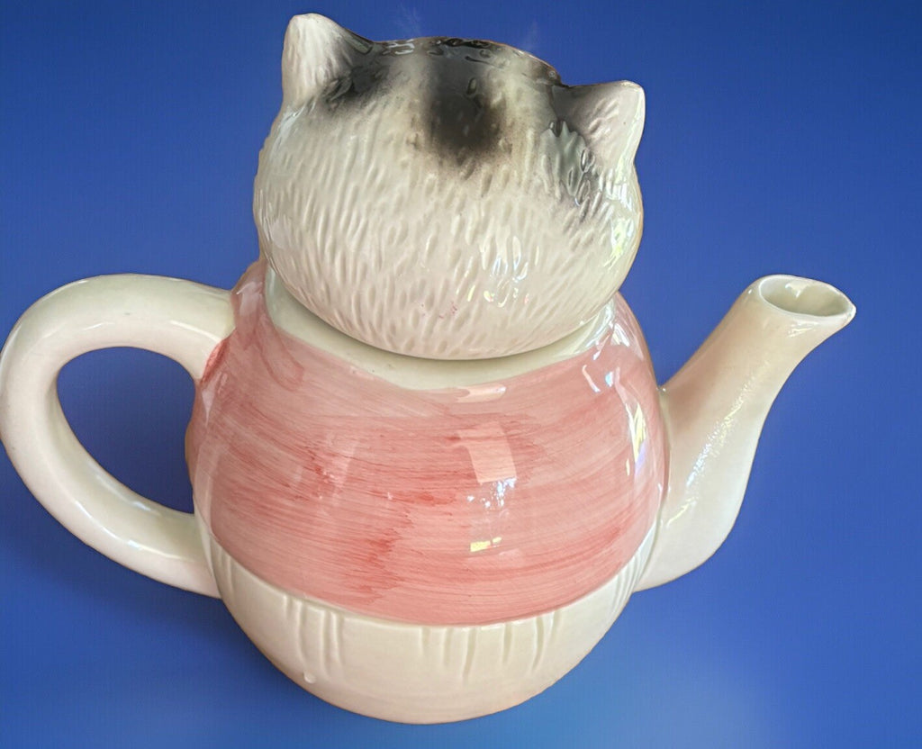 Ron Gordon Kitschy Vintage Ceramic Cat Eating Sausage Teapot 6”
