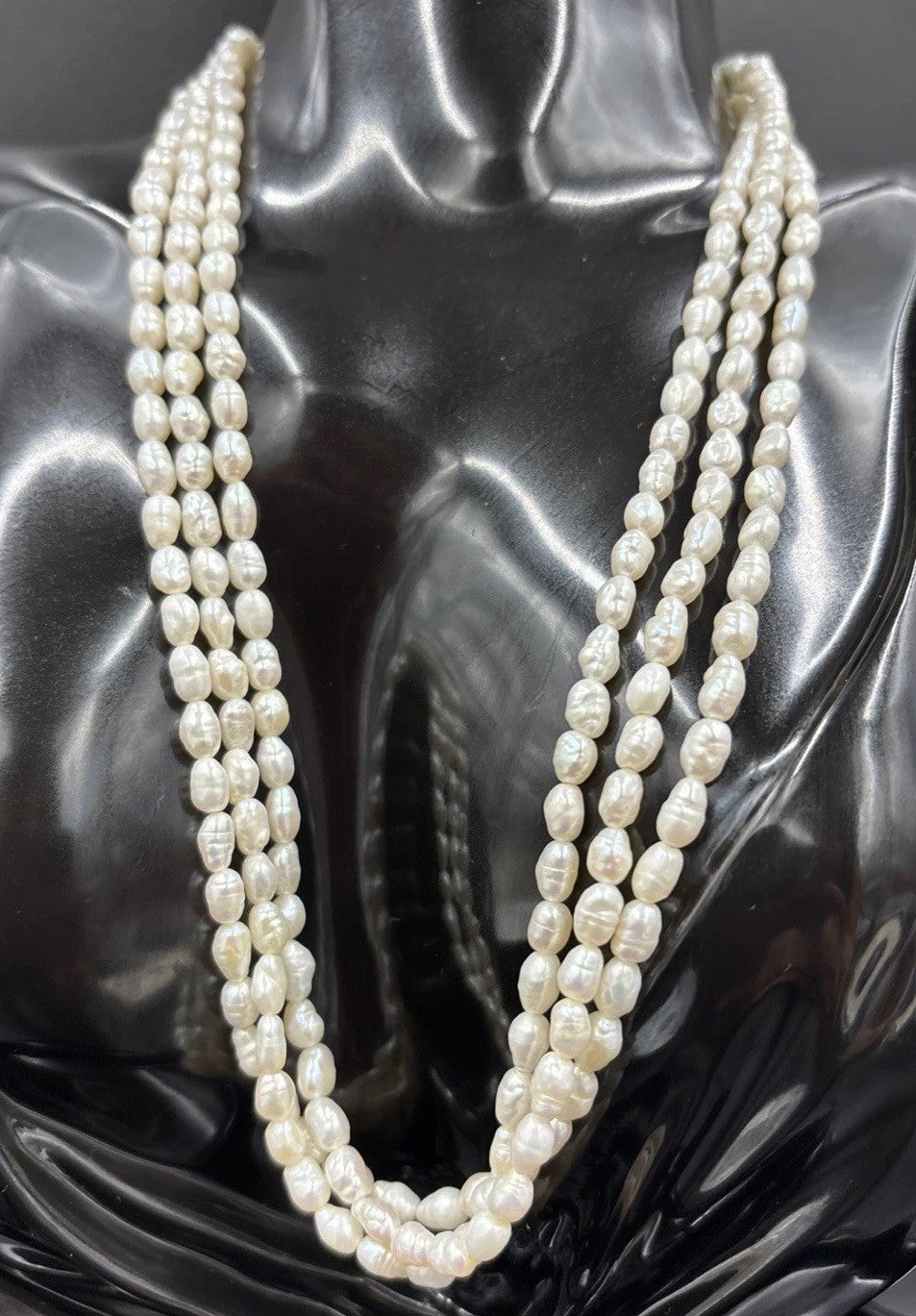 Vintage Baroque Pearl Necklace Bracelet Set 3 Strand Sterling Clasp