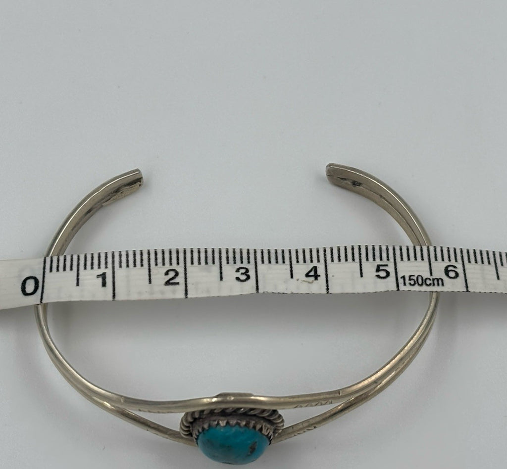 Vintage Sterling Silver Genuine Turquoise Artisan Cuff Bracelet
