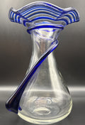 Vintage Cobalt Blue Art Glass Vase Hand Blown Spiral Applied Handle Murano Style