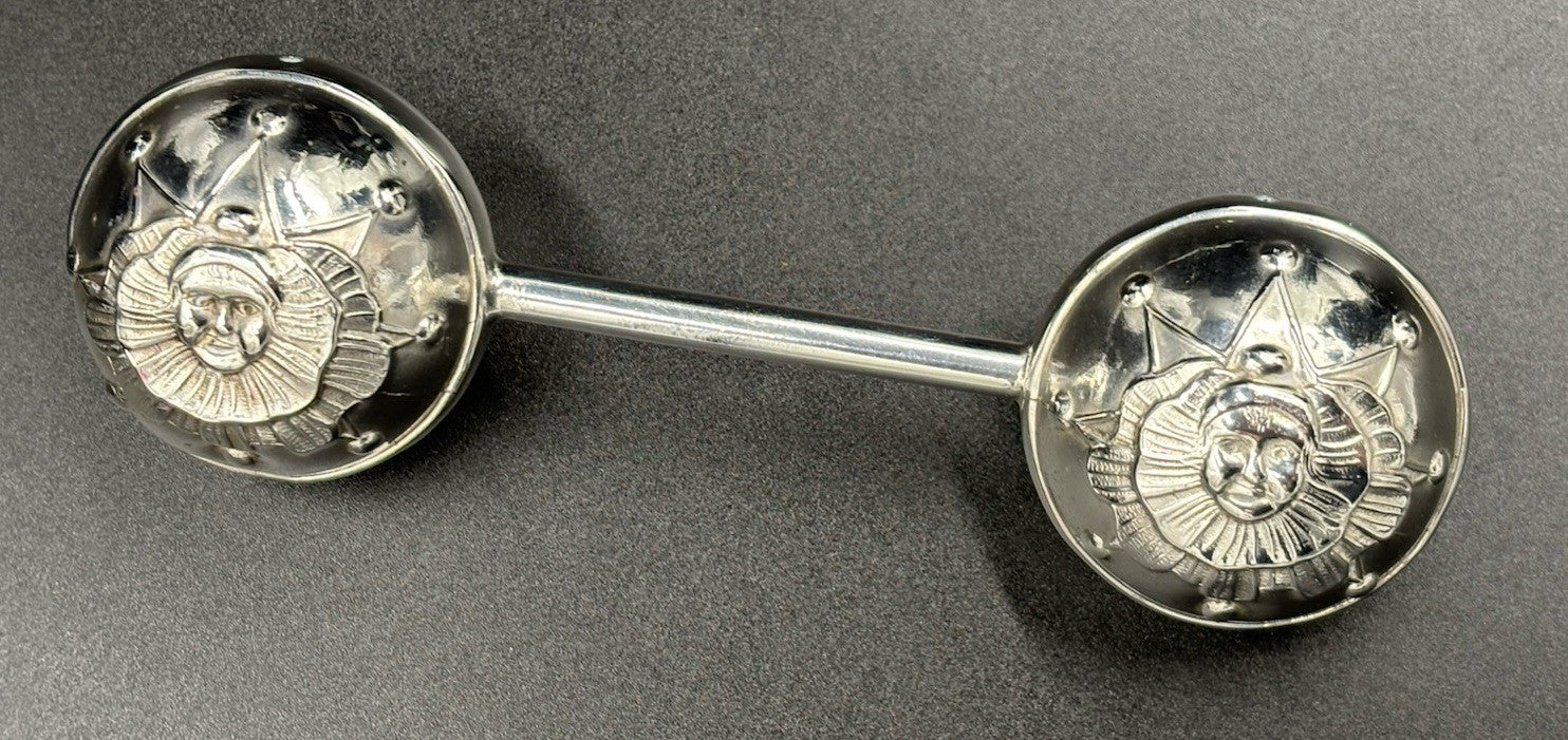 Antique Silver Baby Rattle Celestial Sun Face Repoussé