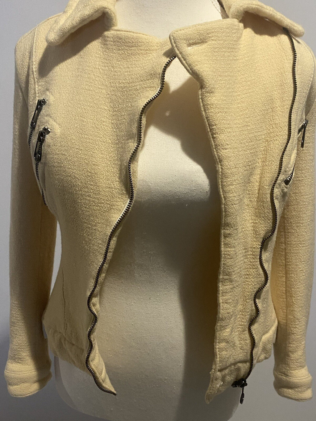 RARE Versus Versace Italian Wool Moto Jacket Ivory Asymmetric Zip Y2K Designer