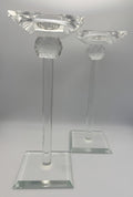 Elegant Faceted Crystal Candlesticks Pair 25cm Sculptural Glass Design