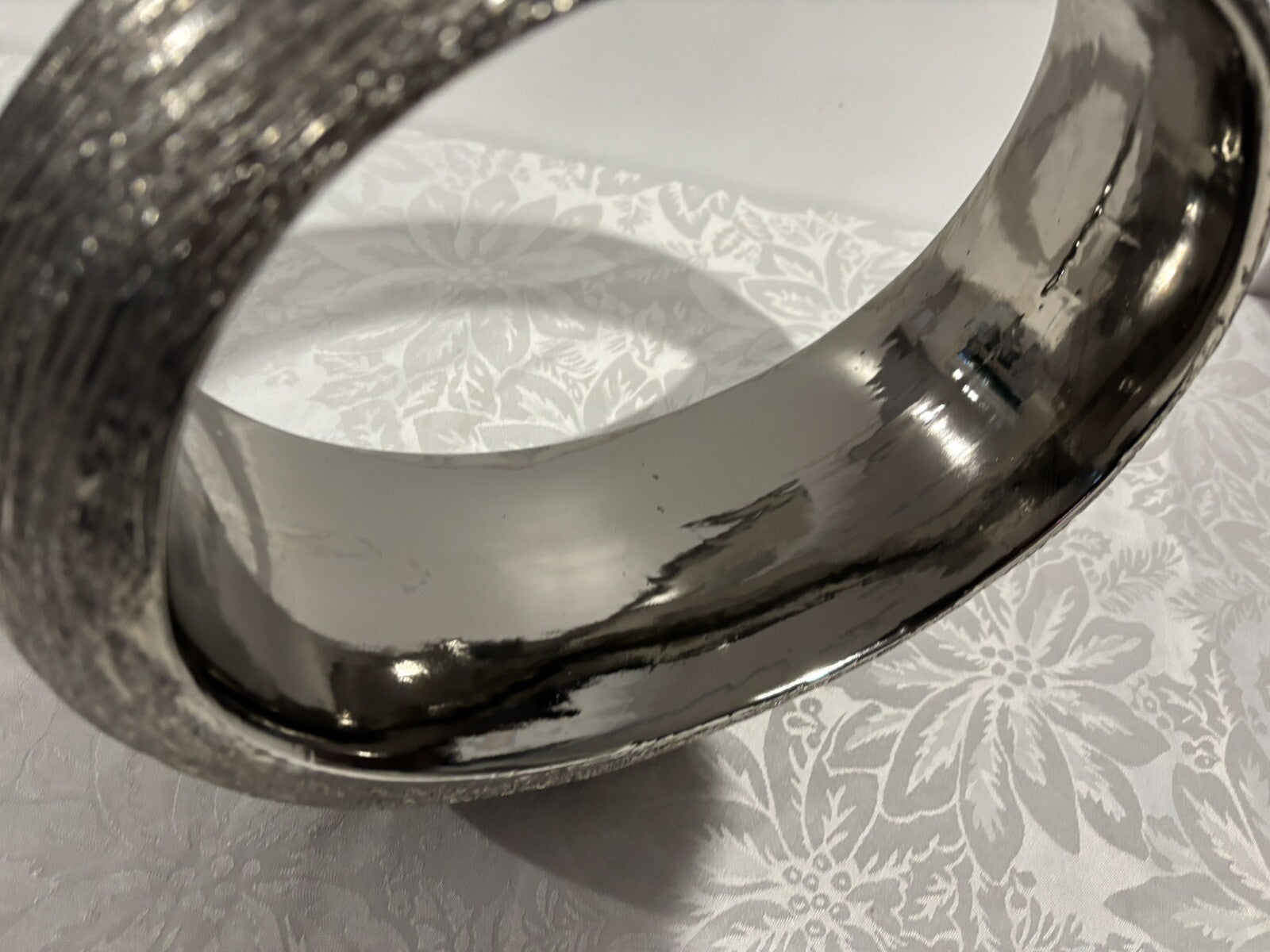 Bouclair Silver Chrome Ceramic Round Ring Sculpture Modern Table Centerpiece
