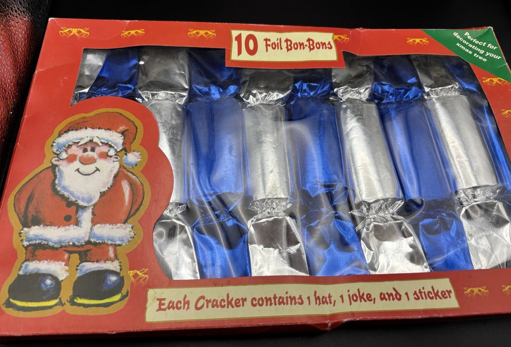 Christmas Crackers Bon Bons Set Of 10 Blue Silver Foil Santa Gift Box