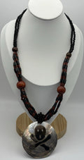 Tribal Skull Crossbones Shell Pendant Necklace Beaded Gothic Boho Jewelry