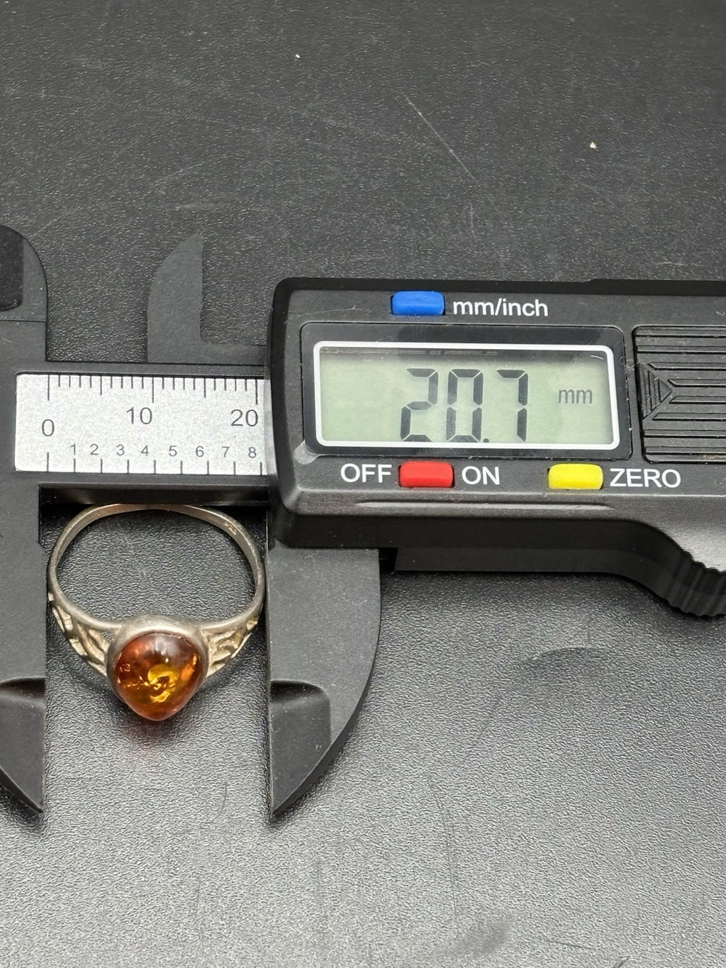 Vintage Baltic Amber 925 Sterling Silver Ring Honey Cognac Cabochon Size T