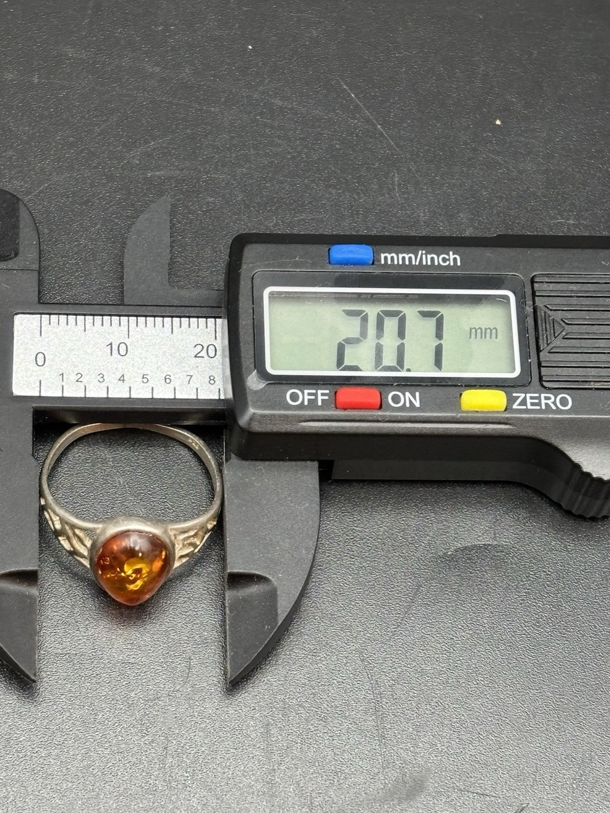Vintage Baltic Amber 925 Sterling Silver Ring Honey Cognac Cabochon Size T