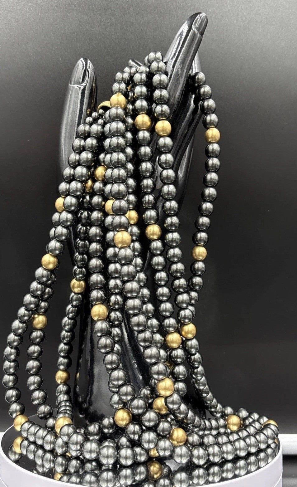 Ralph Lauren Gunmetal Gold Multi Strand Beaded Statement Necklace Toggle Clasp