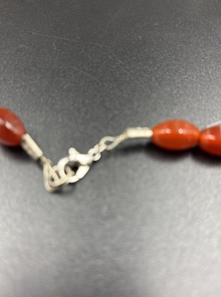 Vintage Banded Carnelian Bead Necklace Warm Tones Polished Statement