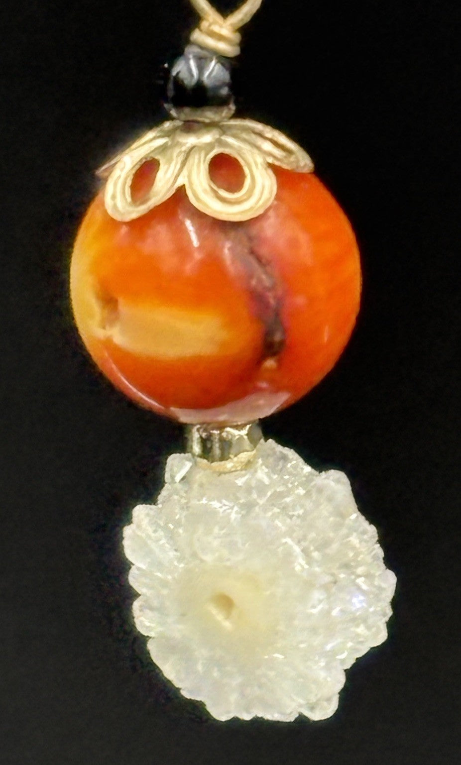 Orange Spiny Oyster & White Druzy Quartz Earrings Artisan Boho Jewelry”