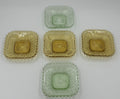 Vintage Uranium Glass Bowl UV Glow Dessert Plates Amber Depression Set