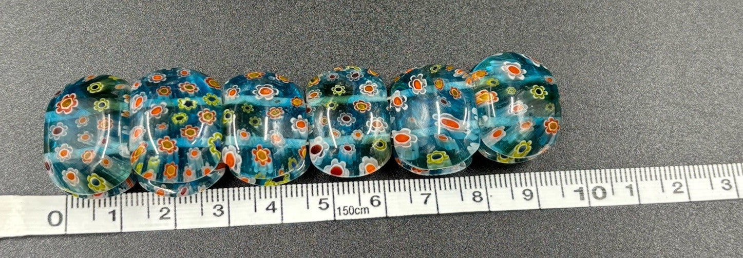 Vtg Murano Venetian MilleFiore  -12Tiles Art Glass Links Bracelet Blue