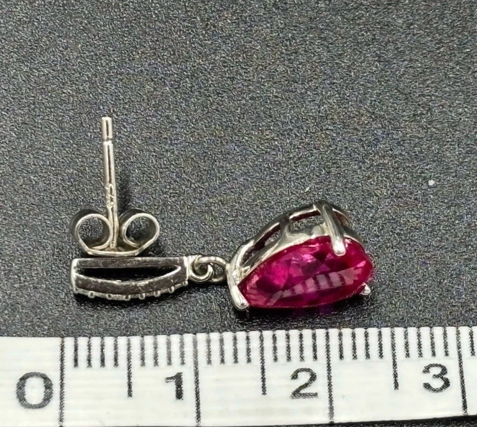 Pink Sapphire Earrings Sterling Silver Pear Cut Drop Dangle Fine Jewelry
