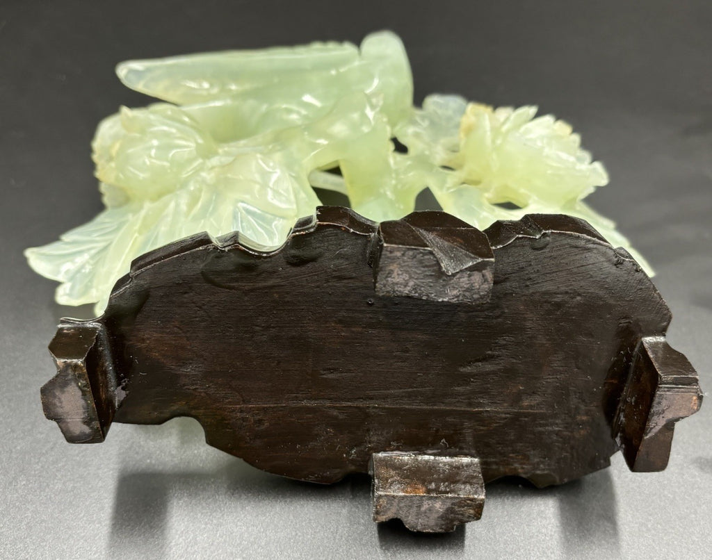 Large Chinese Jadeite Jade Bird Floral Carving Hand Carved Display Sculpture