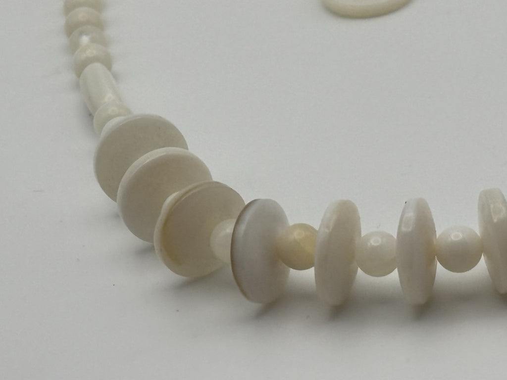 Vintage White Shell Bead Necklace & Earrings Set Natural Organic Jewelry