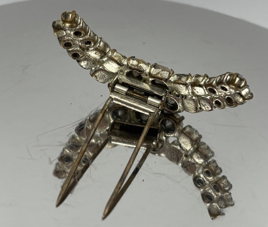 Vintage Aurora Borealis Rhinestone Hair Comb Silver Tone Mid Century
