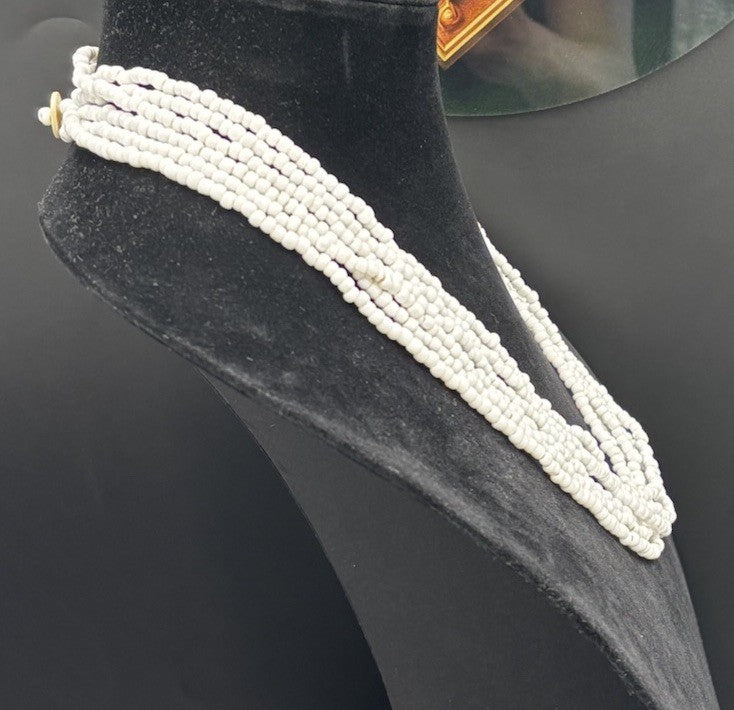 Vintage White Glass Seed Bead Necklace Multi Strand 122cm Button Clasp