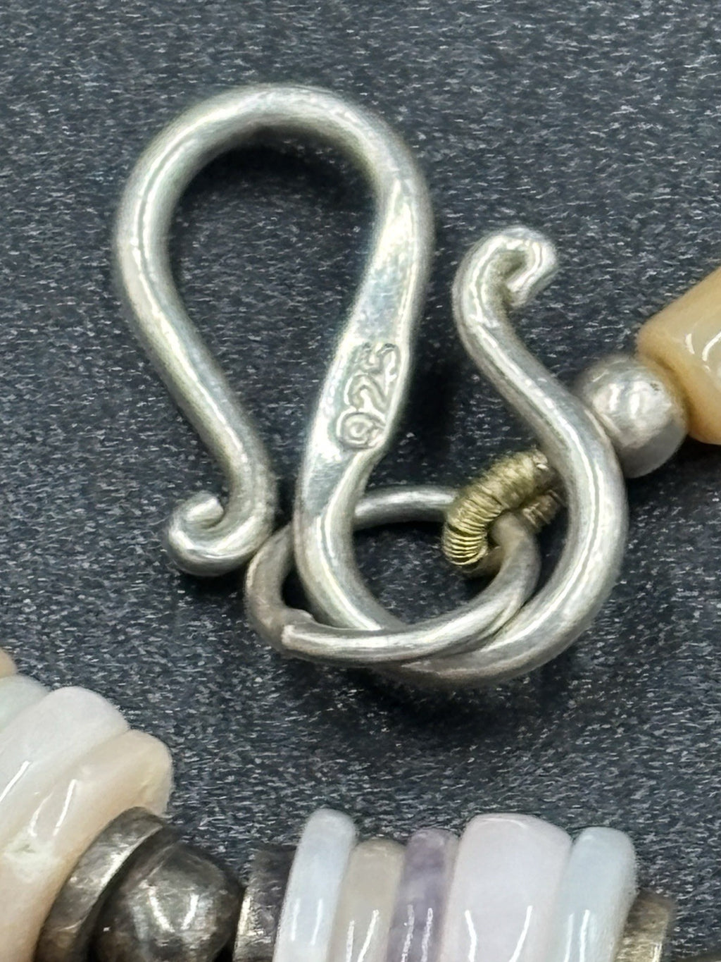 Vintage Sterling Silver Natural Conch Clam Shell Heishi Bead Necklace Boho