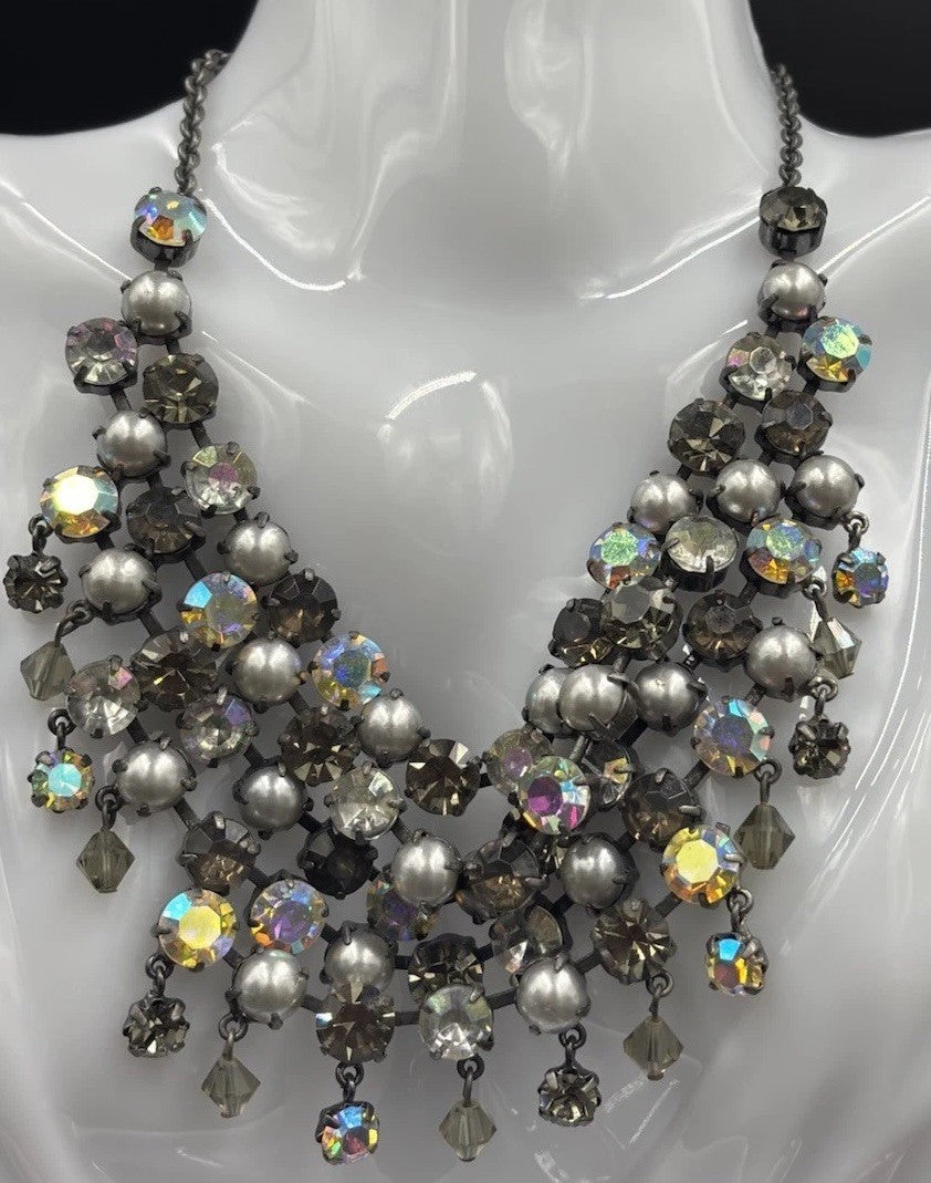 Butler and Wilson Grey Pearl Aurora Borealis Crystal Choker Necklace Statement