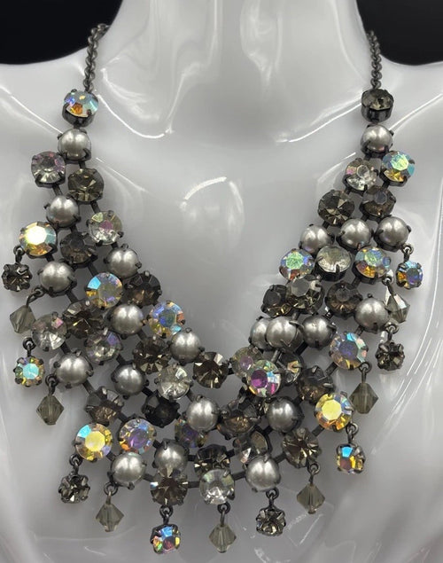 Butler and Wilson signed grey pearl aurora borealis crystal choker necklace vintage