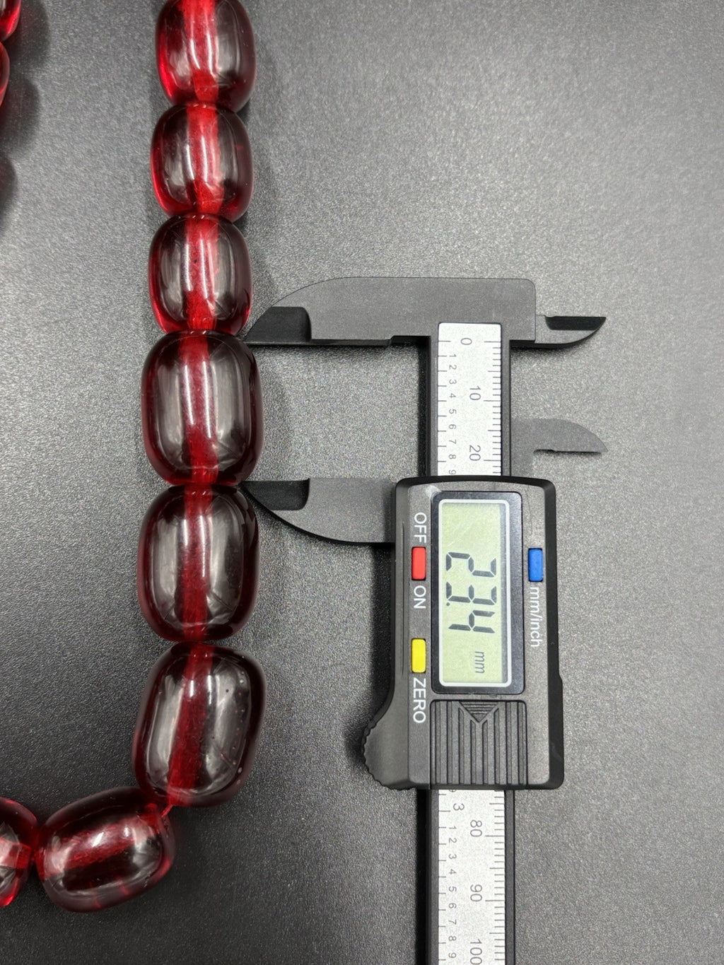 Vintage 1930s Cherry Amber Phenolic Necklace 132g Red Translucent Beads