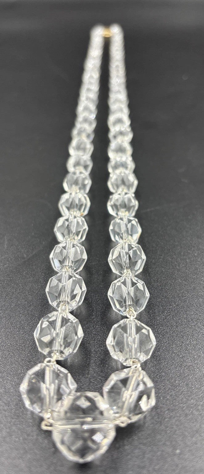 Vintage Czech Crystal Necklace Sterling Silver Octagon Faceted Cut Beads