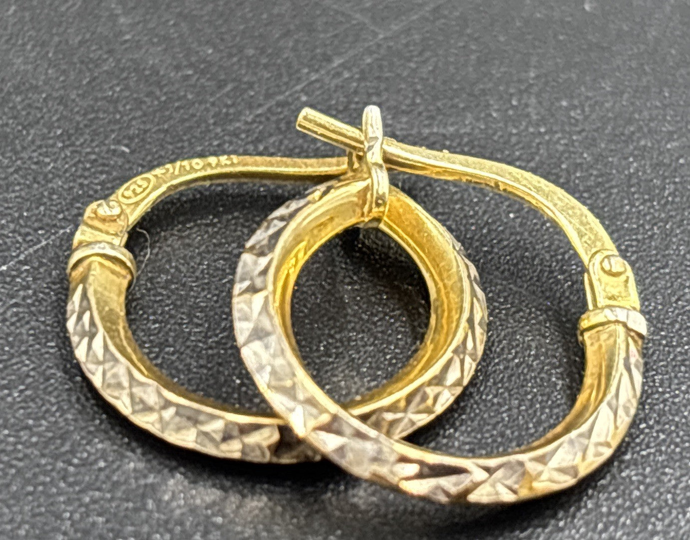 Vintage 9K Gold Filled on Sterling Silver Hoop Earrings Diamond Cut Pattern