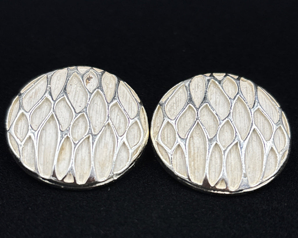 Vintage MARBOUX Clip-On Earrings – Silver-Tone Textured Round Statement