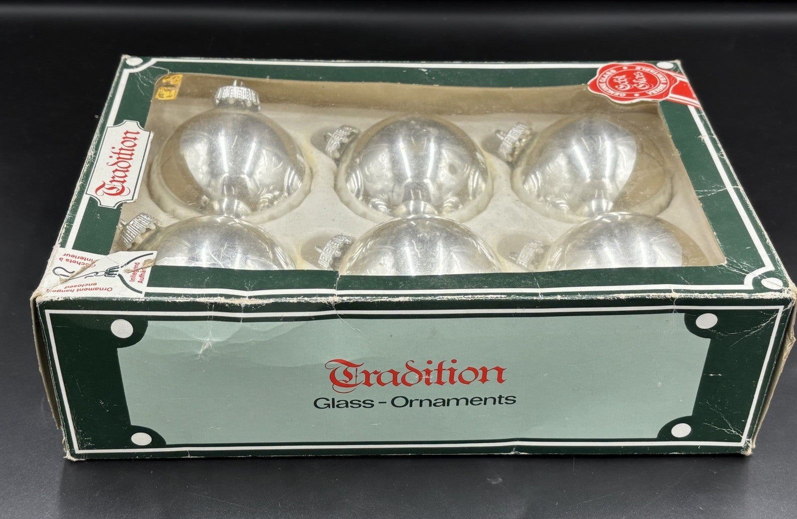 Vintage Tradition Genuine Silver Glass Christmas Baubles Set of 6 West Germany