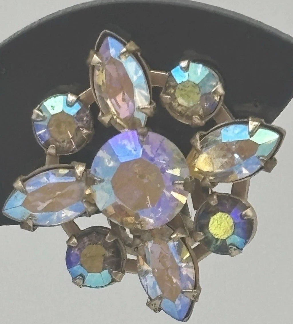 Albert Weiss AB Cluster Earrings Vintage Mid Century Rhinestone Designer Jewelry
