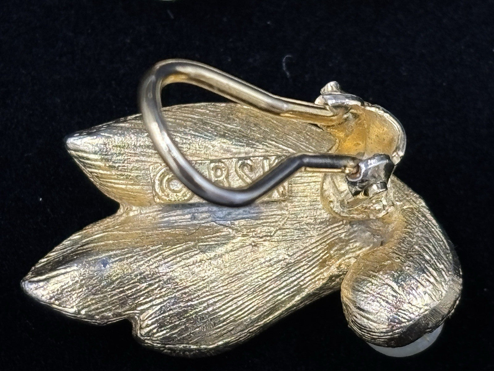 Vintage BSK Clip Leaf Wing Faux Pearl Earrings