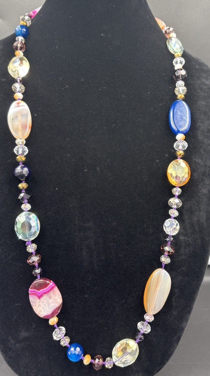 Vintage Multi-Colour Agate Crystal Glass Bead Necklace 46cm – Bohemian Jewelry
