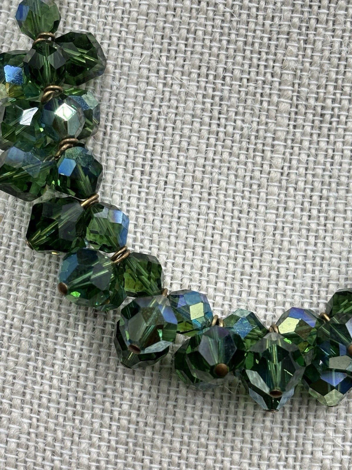 Vintage 1950s Aurora Borealis Green Crystal Bib Necklace & Earrings Set